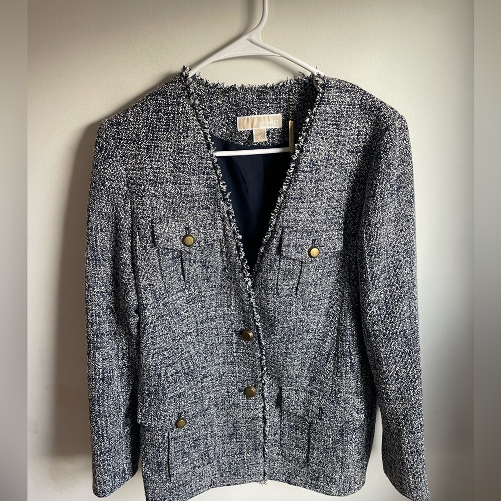Michael Michael Kors Blue Tweed Jacket elegant size 2 Business Casual -J